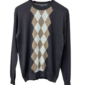Brown argyle crewneck sweater, axcess size medium
